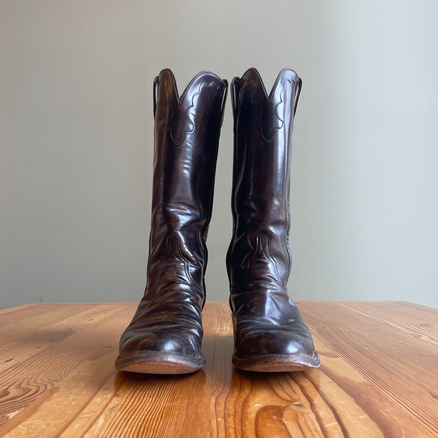 10 - Lucchese Handmade Brown Leather Western Buffalo Roper L1104 Boots 0628AC