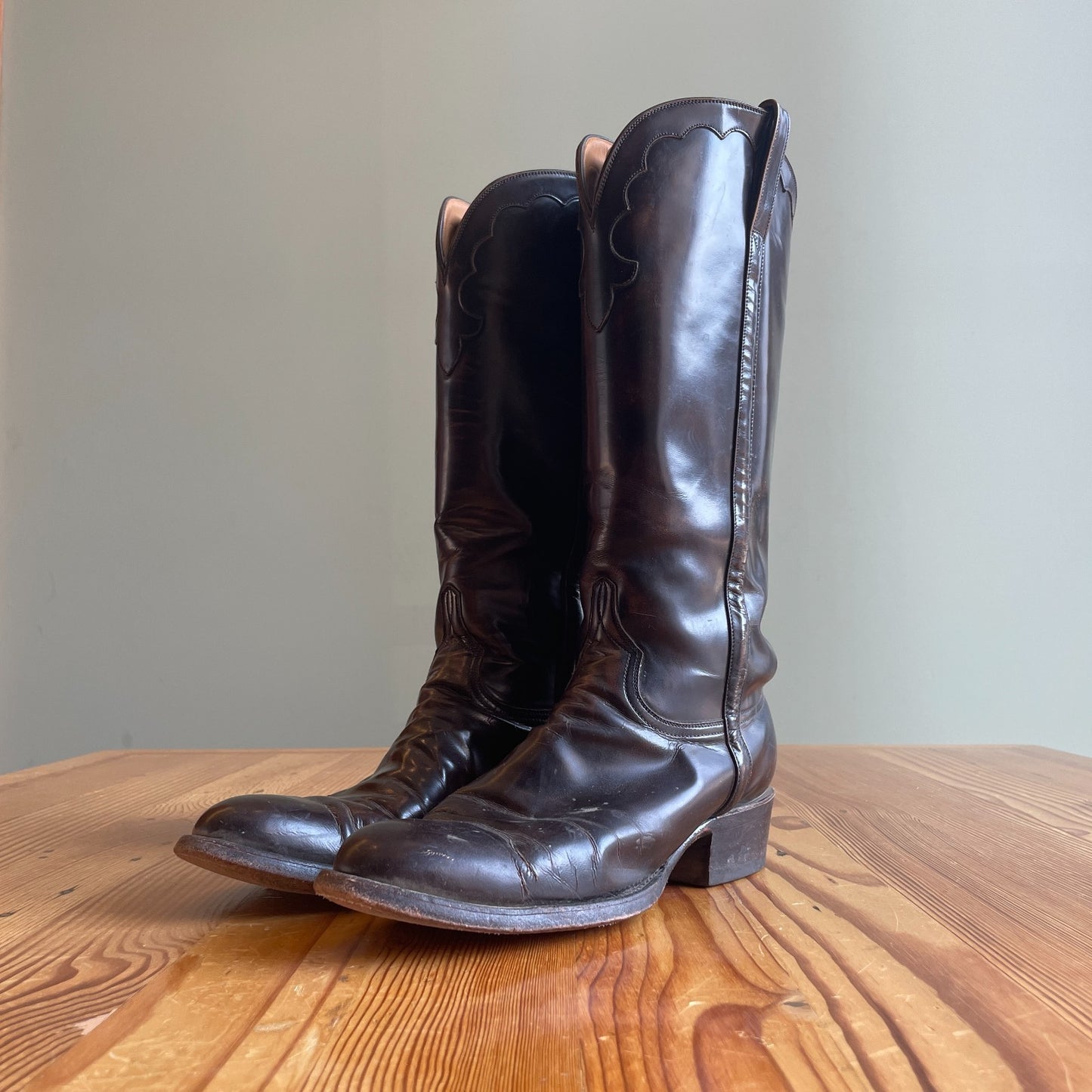 10 - Lucchese Handmade Brown Leather Western Buffalo Roper L1104 Boots 0628AC