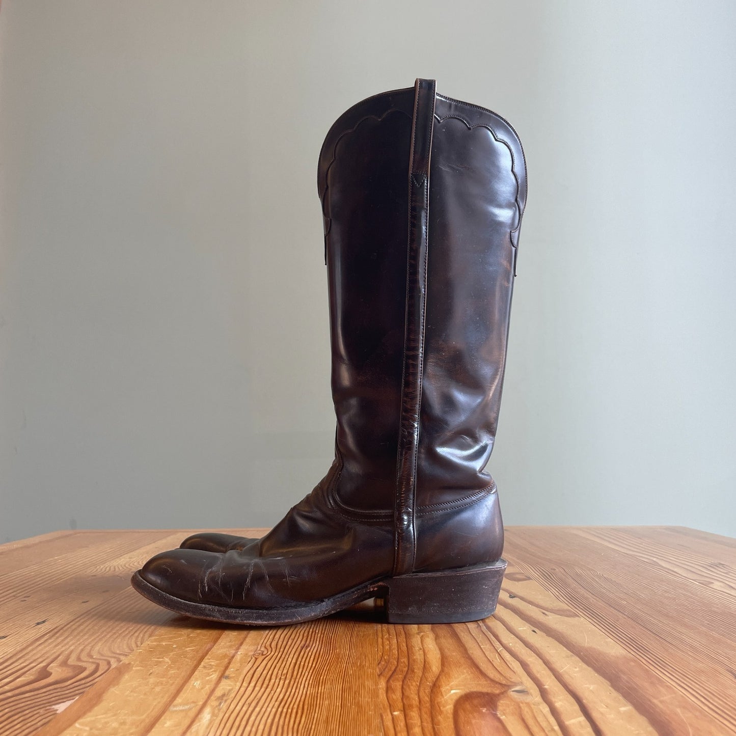 10 - Lucchese Handmade Brown Leather Western Buffalo Roper L1104 Boots 0628AC