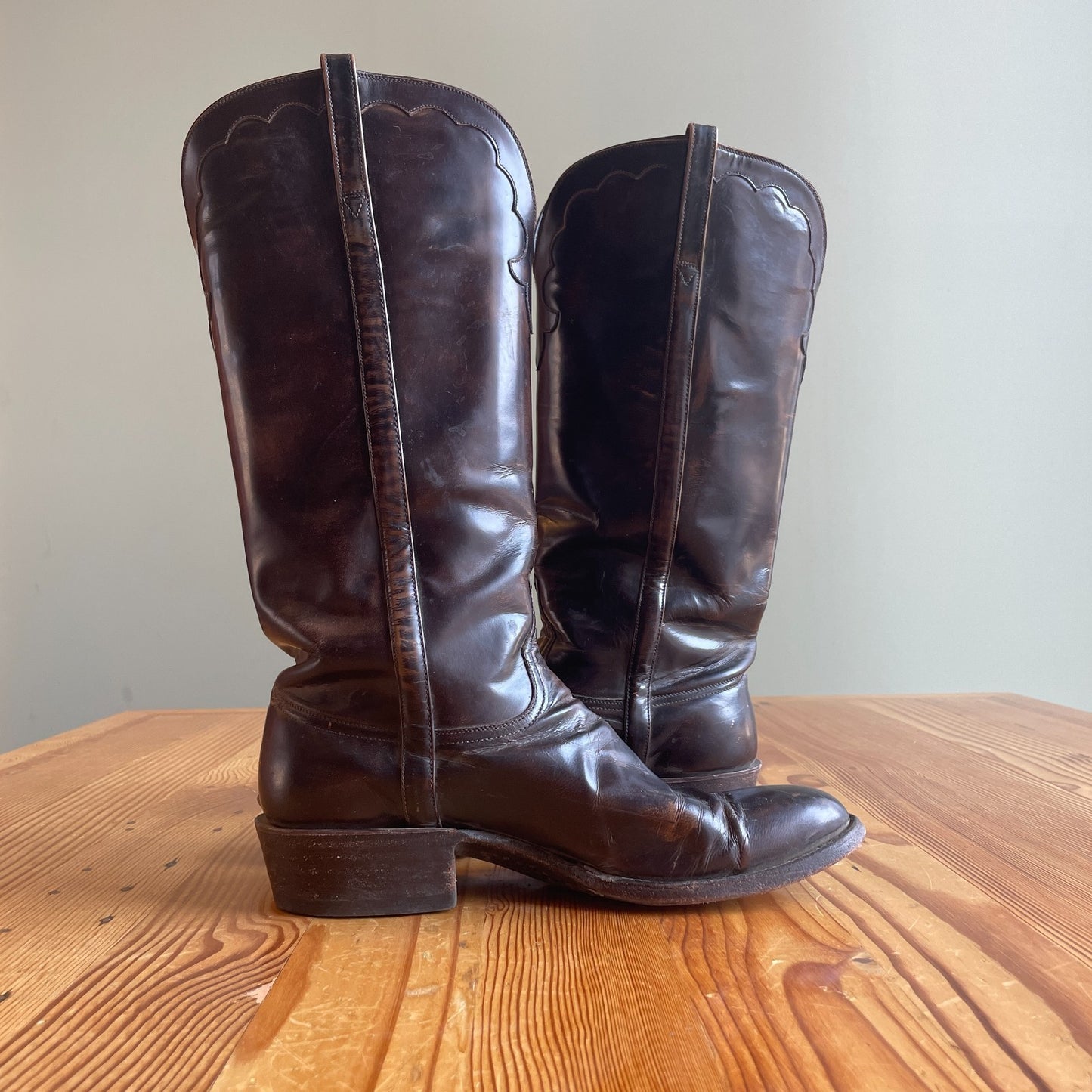 10 - Lucchese Handmade Brown Leather Western Buffalo Roper L1104 Boots 0628AC