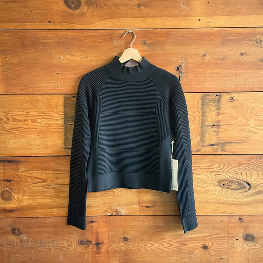 M - Lululemon $148 Black Mock Crew Neck Mixed Rib-Knit Sweater NEW 0721DK