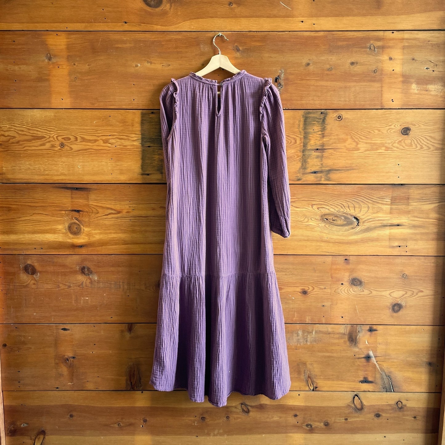 XS - Xirena Mauve Purple Gauze Long Sleeve Drop Waist Dress 0415AU