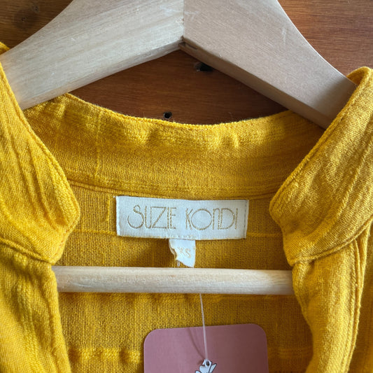 XS - Suzi Kondi Yellow Long Sleeve Luleta Cotton Gauze Striped Midi Dress 0415AU