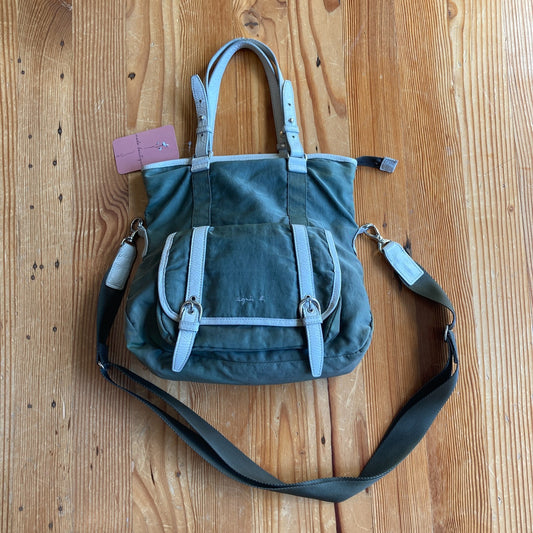 Agnes B Olive Green Small Tote Messenger Convertible 2-Way Nylon Bag 0808BB