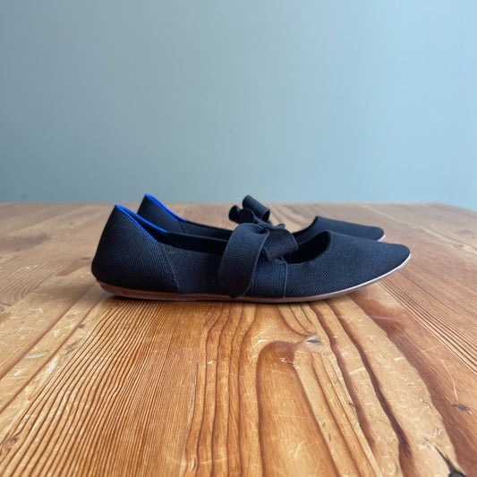 8.5 - Rothy's Black Point Mary Jane black bow detail slip on Shoes Flats 0405LS