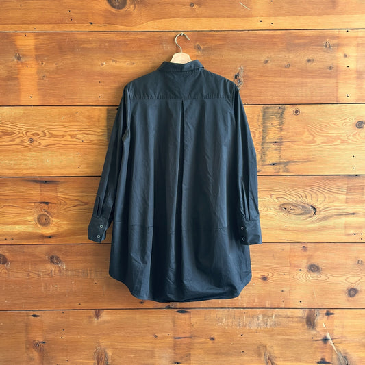 M - Co Collection Black Button Front Lagenlook Long Sleeve Tunic Top 1205DA