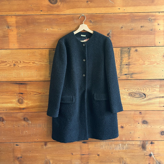 46 / 10 - Miu Miu Black Boucle Button Front Longer Length Jacket 1205DA