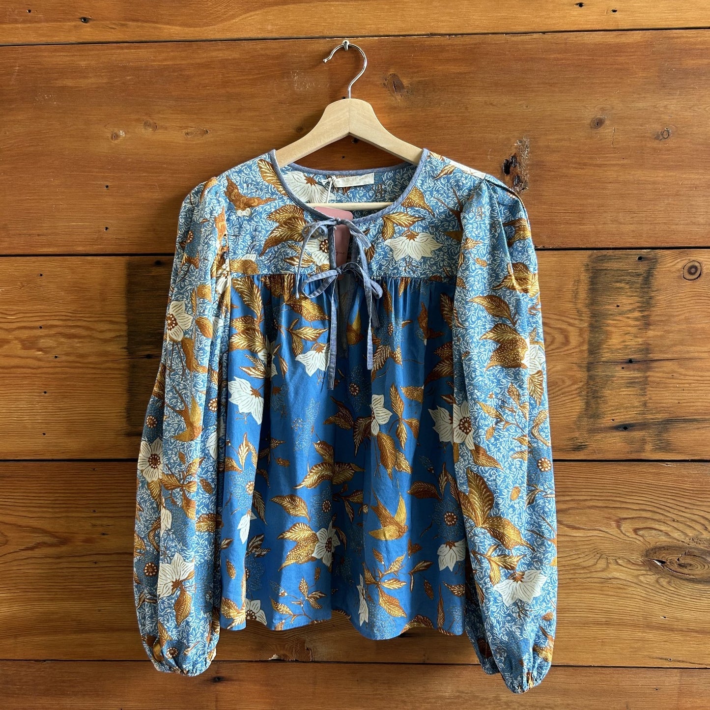 6 - Ulla Johnson $298 Blue Patterned Cotton Joanie Blouse Top NEW 0808LM