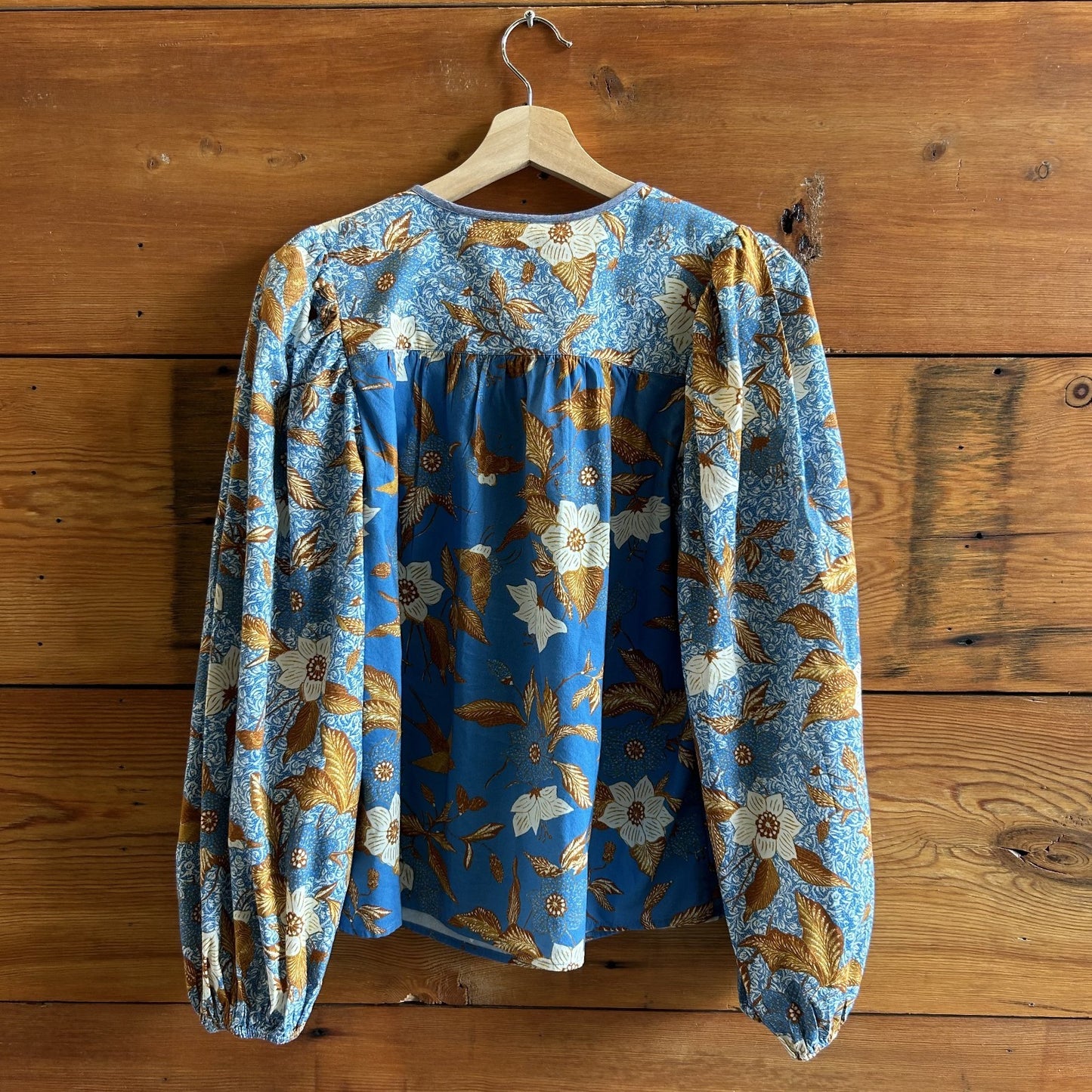 6 - Ulla Johnson $298 Blue Patterned Cotton Joanie Blouse Top NEW 0808LM