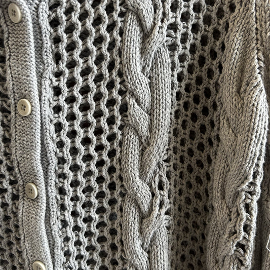 L - Inhabit Gray Cotton Knit Button Up Open Cableknit Cardigan Sweater 0721DK