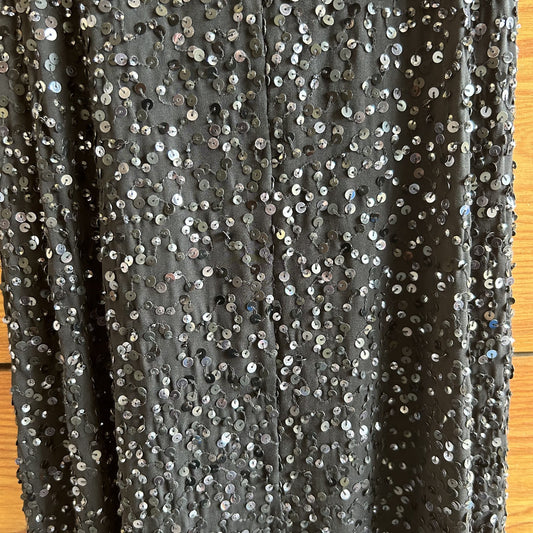 S - Eileen Fisher Black 100% Silk Sequined Racerback Sleeveless Dress 0721DK