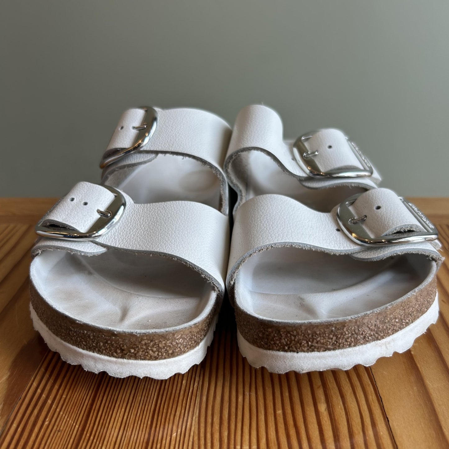 39 / 9 - Birkenstock White Leather Big Buckle Arizona Sandals Shoes 0329SW