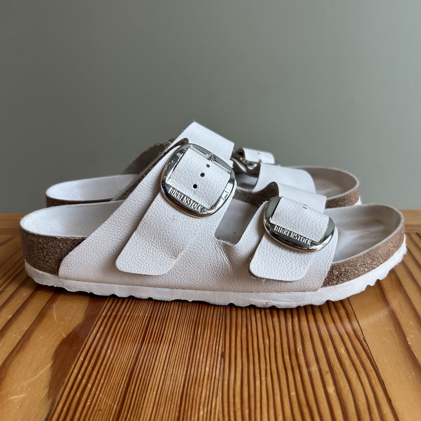 39 / 9 - Birkenstock White Leather Big Buckle Arizona Sandals Shoes 0329SW