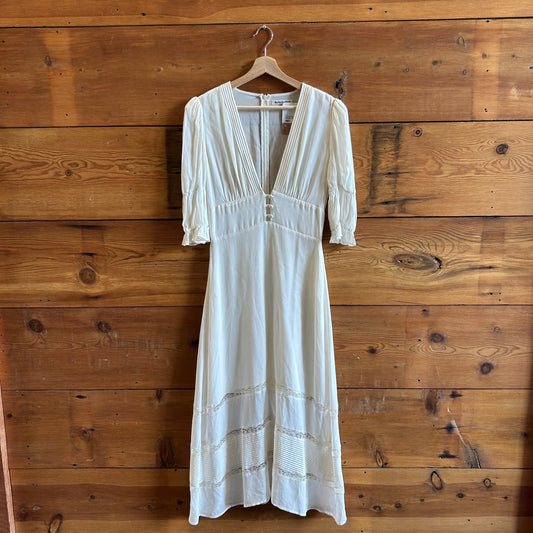 8 - Reformation Ivory White Lace Trim Deep V Neck Maxi Length Dress 0628AC