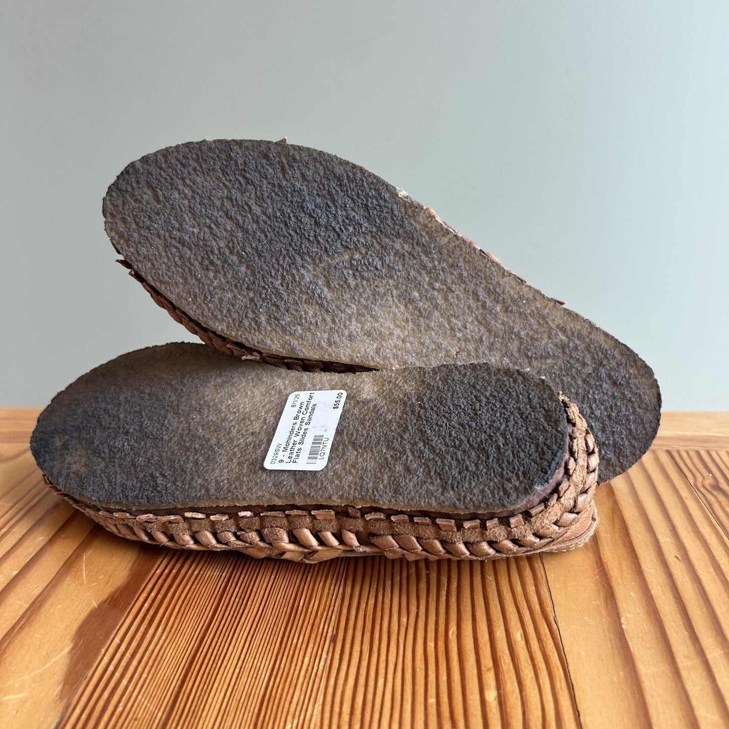 9 - Mohinders Brown Leather Woven Comfort Flats Slides Sandals 0329SW