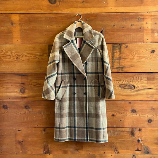 XXS - Everlane Brown Plaid Italian ReWool Long Peacoat Jacket Coat 1125KG