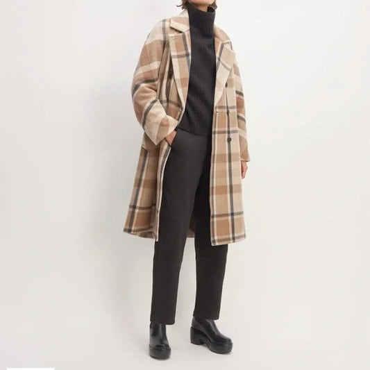 XXS - Everlane Brown Plaid Italian ReWool Long Peacoat Jacket Coat 1125KG