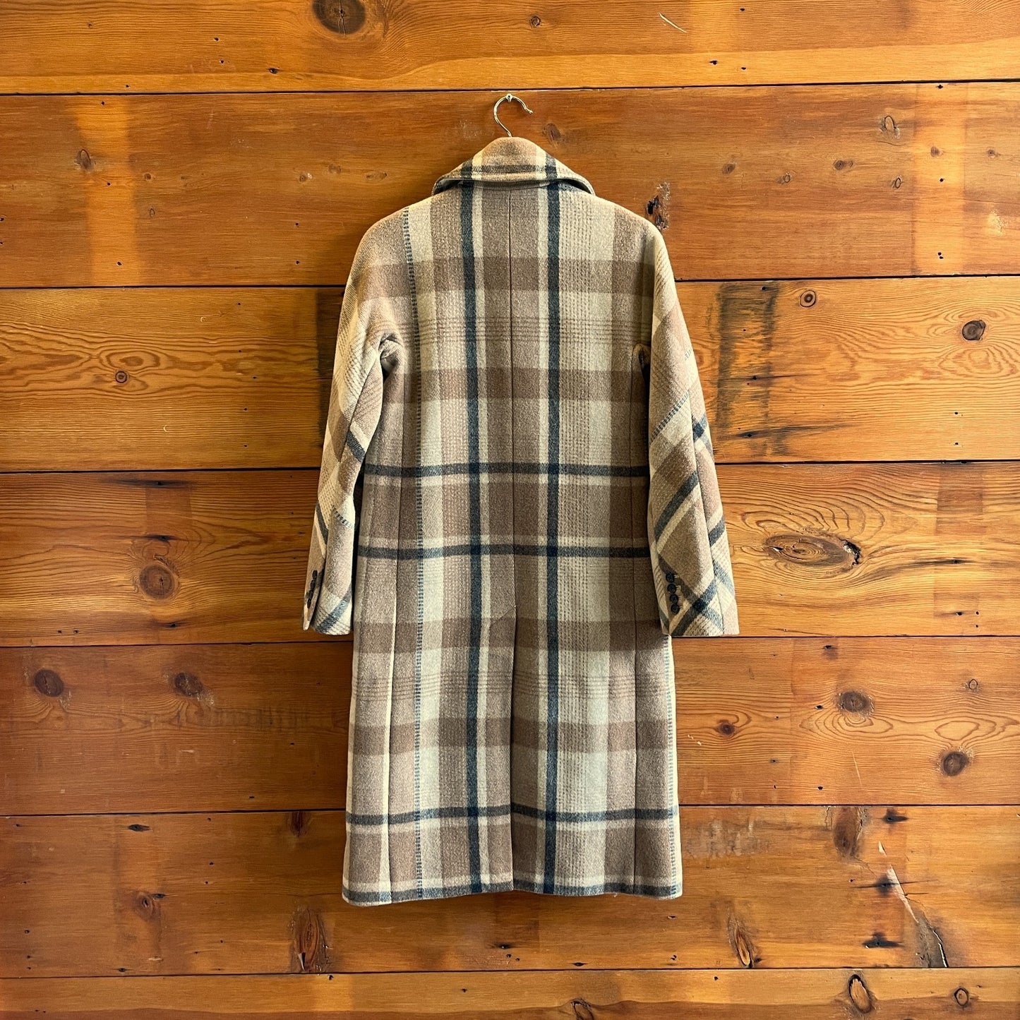 XXS - Everlane Brown Plaid Italian ReWool Long Peacoat Jacket Coat 1125KG