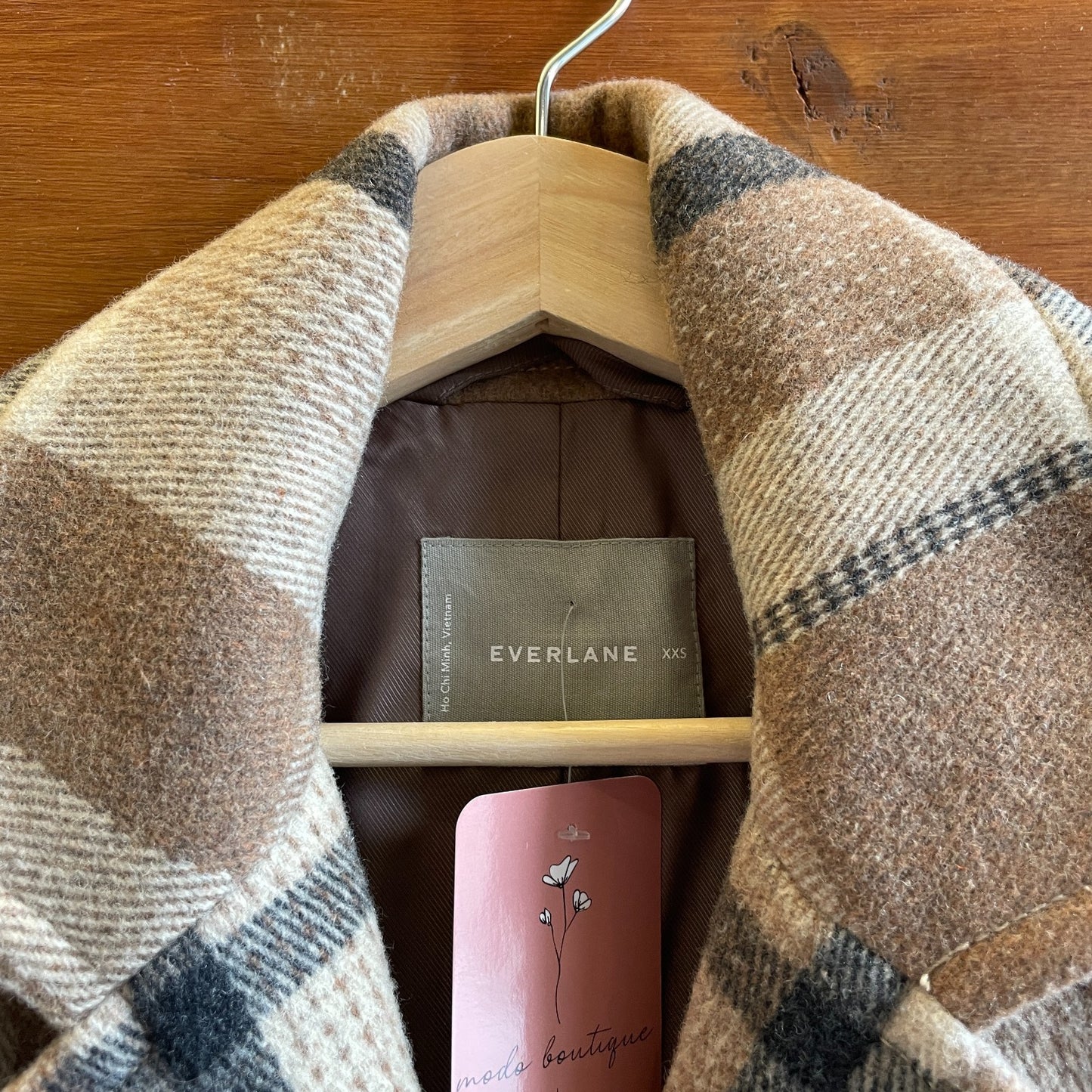 XXS - Everlane Brown Plaid Italian ReWool Long Peacoat Jacket Coat 1125KG
