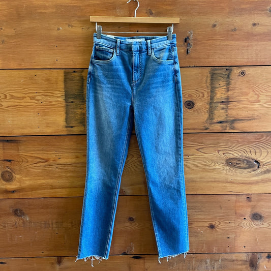 26 - Frank & Eileen $298 Blue Wash Frayed Hem Slim Leg Derry Jeans 0120SC