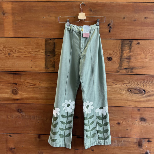 XXS - Big Bud Press Sage Green Paint Stamp Daisy Western Pants 0411SP