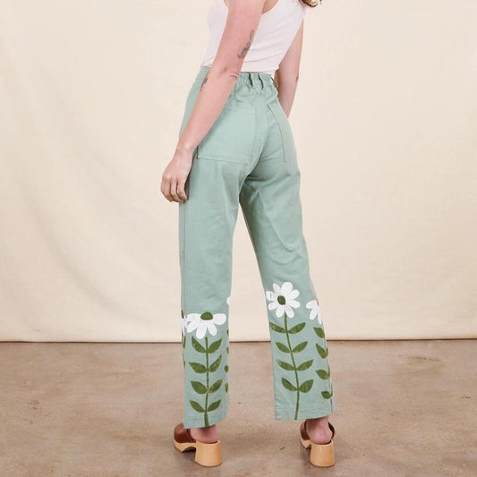XXS - Big Bud Press Sage Green Paint Stamp Daisy Western Pants 0411SP
