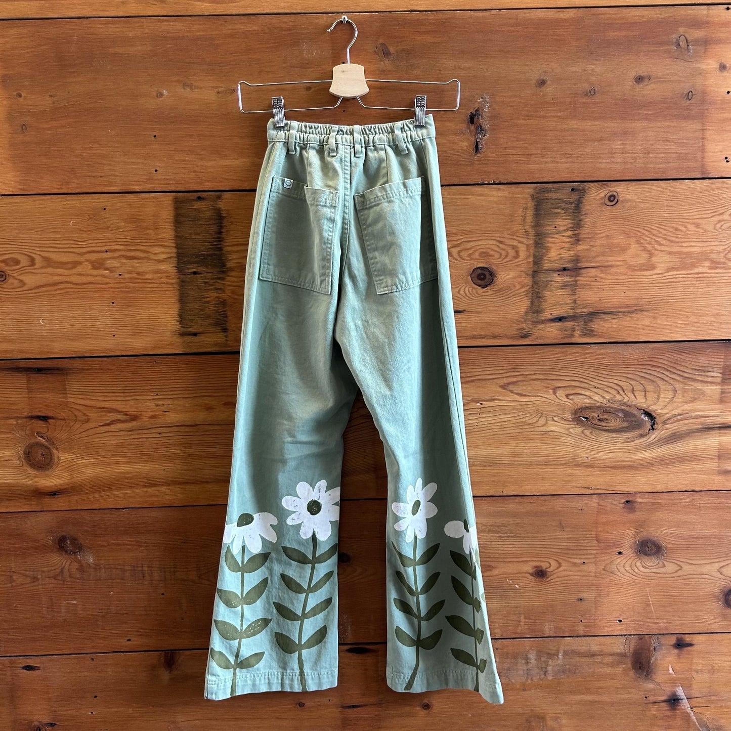 XXS - Big Bud Press Sage Green Paint Stamp Daisy Western Pants 0411SP