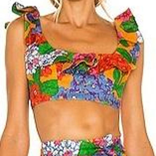 1 / S - Zimmermann $245 Floral Patterned Cropped Riders Frill Neck Top 0819MH