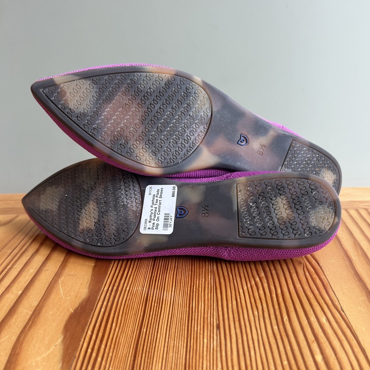 8 - Rothy's Fuchsia Pink Pointed Toe Flats Slip On Comfort Shoes 0823RR