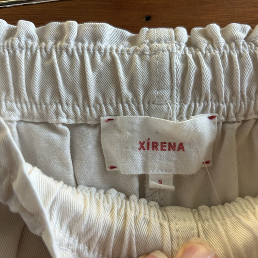 S - Xirena Cream Drawstring Elastic Waist Rex Twill Straight Leg Pants 0830AD
