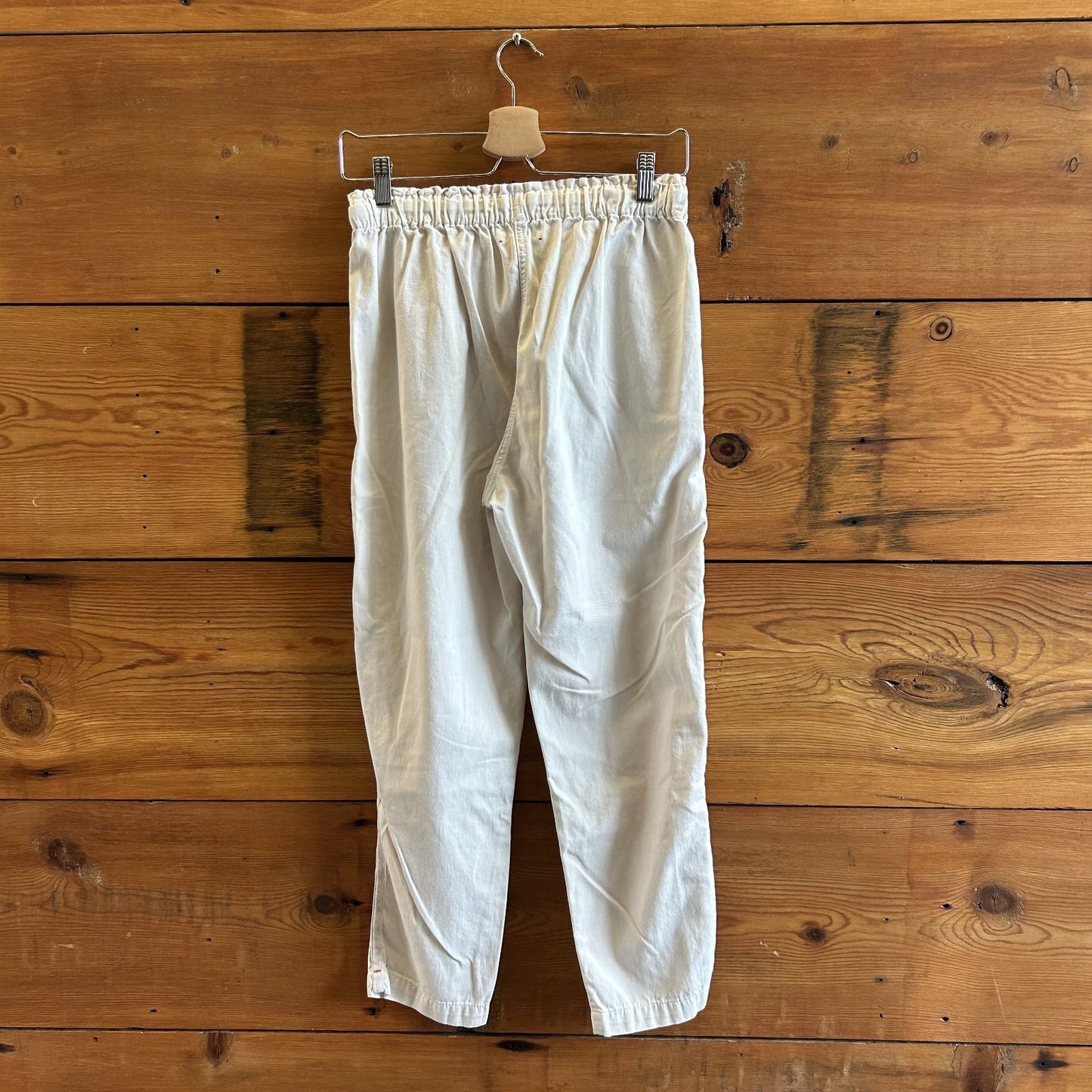 S - Xirena Cream Drawstring Elastic Waist Rex Twill Straight Leg Pants 0830AD