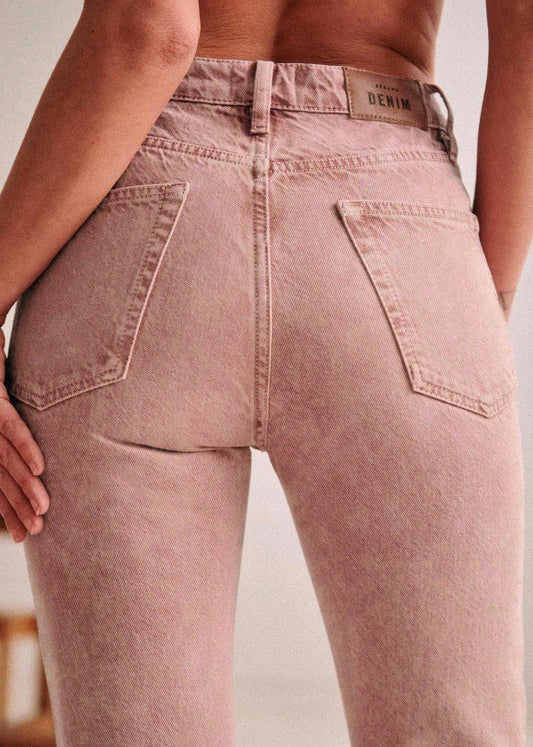 24 - Sezane NEW Pink Wash Button Fly Womens Straight Leg Jeans 1126GT