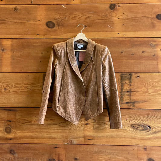 S - Helmut Lang Brown Sheep Leather Elastic Sleeve Crop Back Jacket 0726MN