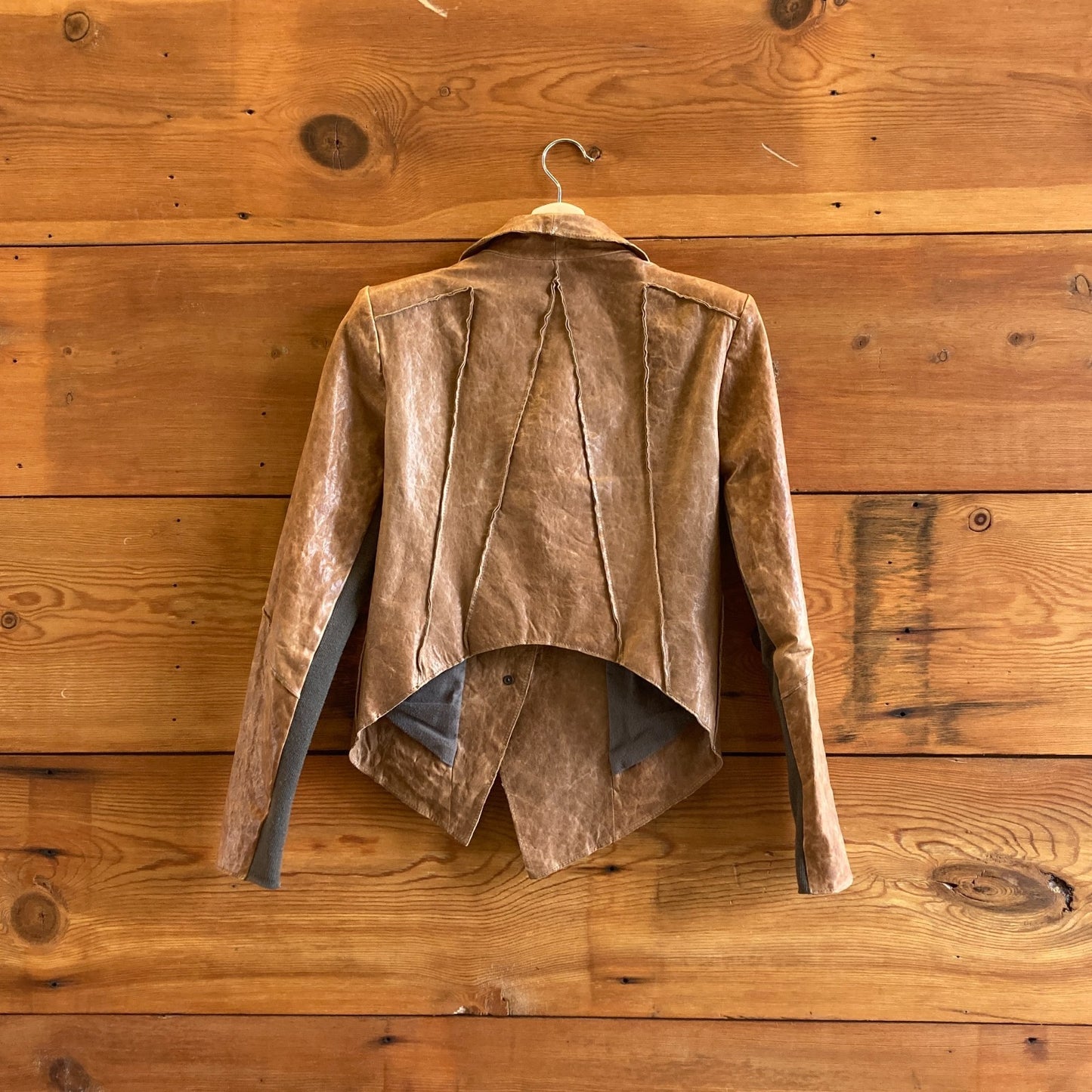 S - Helmut Lang Brown Sheep Leather Elastic Sleeve Crop Back Jacket 0726MN
