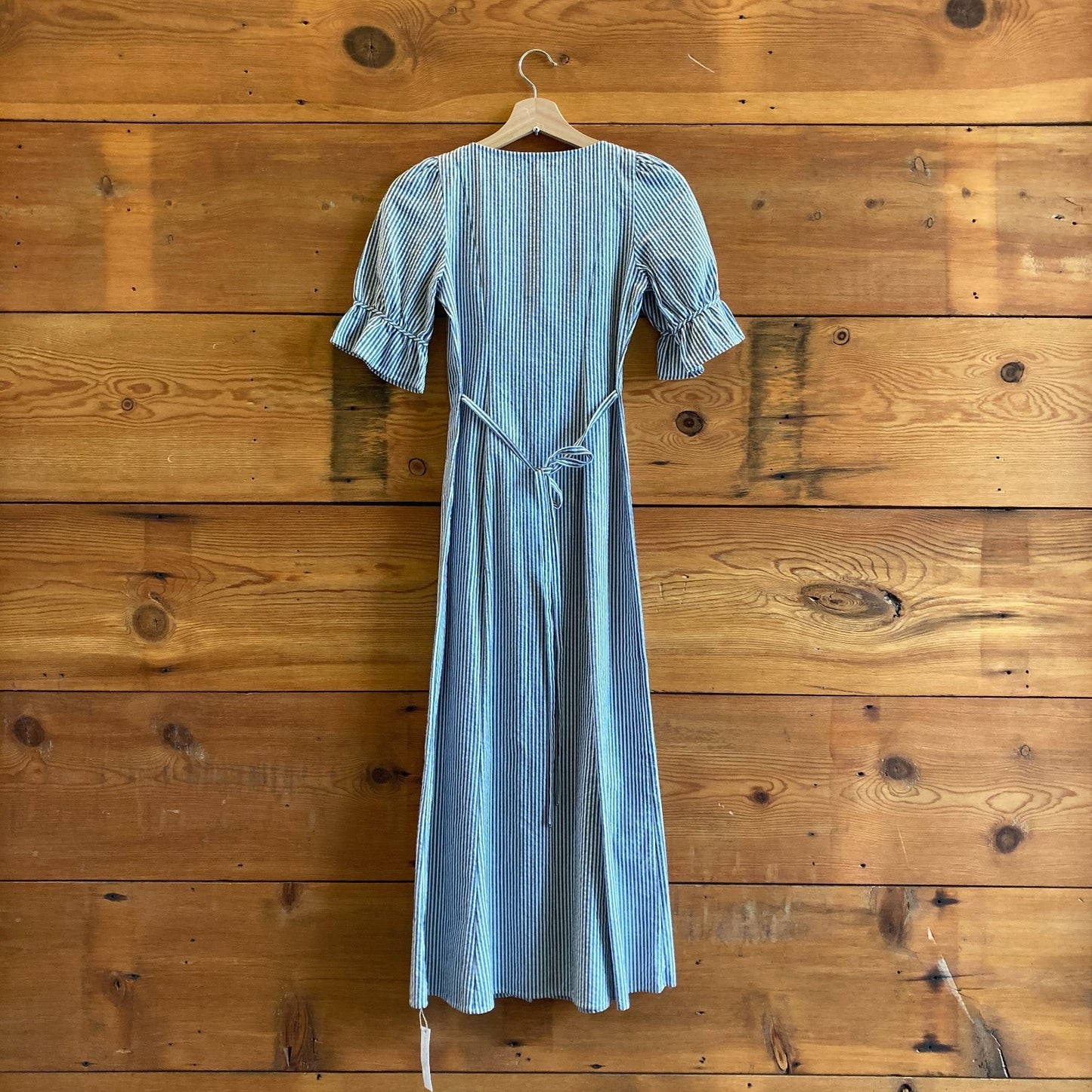XXS - Christy Dawn Blue Seersucker Striped Puff Sleeve Lennon Dress 0910BS