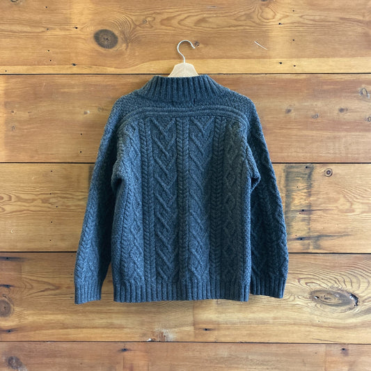 M - Aran Crafts Gray Irish 100% Merino Wool Button Neck Sweater 1103ES