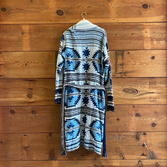 XL - Faherty Blue White Brown B.YELLOWTAIL Paloma Duster Sweater 1103ES