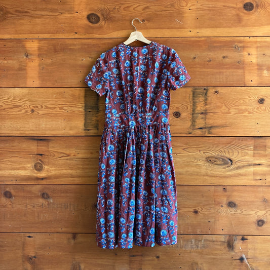 S - Caron Callahan Red Blue Floral Print NEW Short Sleeve Rosie Dress 1215RJ
