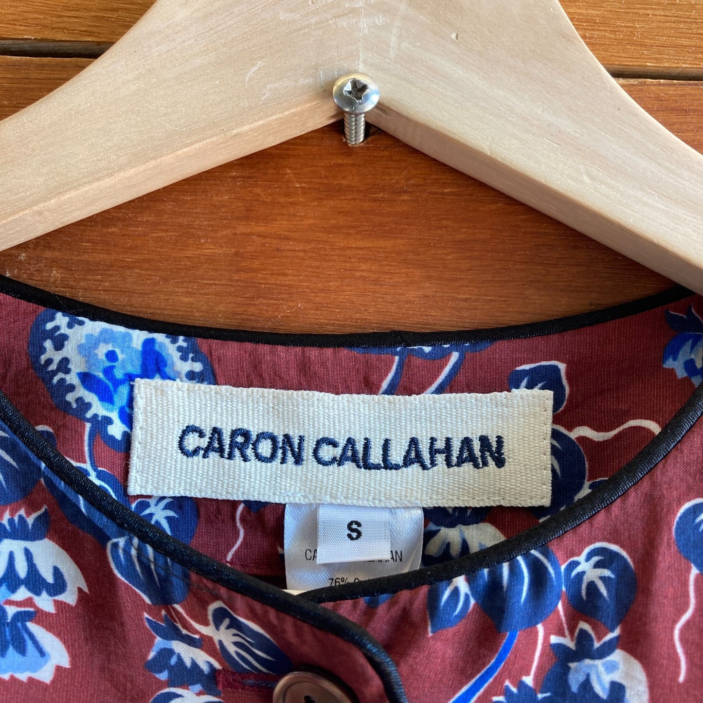 S - Caron Callahan Red Blue Floral Print NEW Short Sleeve Rosie Dress 1215RJ
