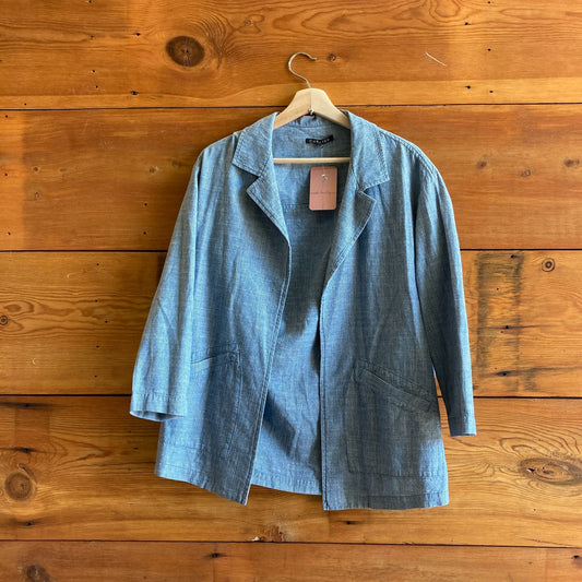 S - Curator SF Blue Pin Striped Open Front Long Sleeve Shirt Jacket 1215RJ
