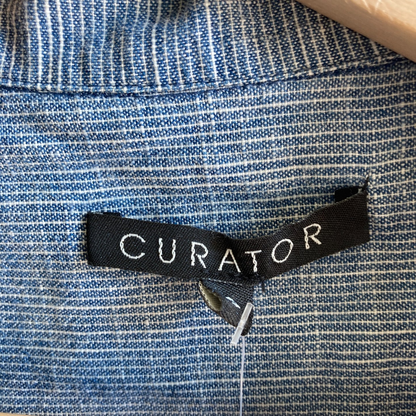 S - Curator SF Blue Pin Striped Open Front Long Sleeve Shirt Jacket 1215RJ