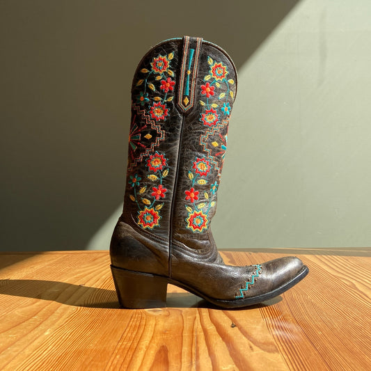 7 - Old Gringo Black Floral Embroidered Western Pull On Cowboy Boots 0826MS