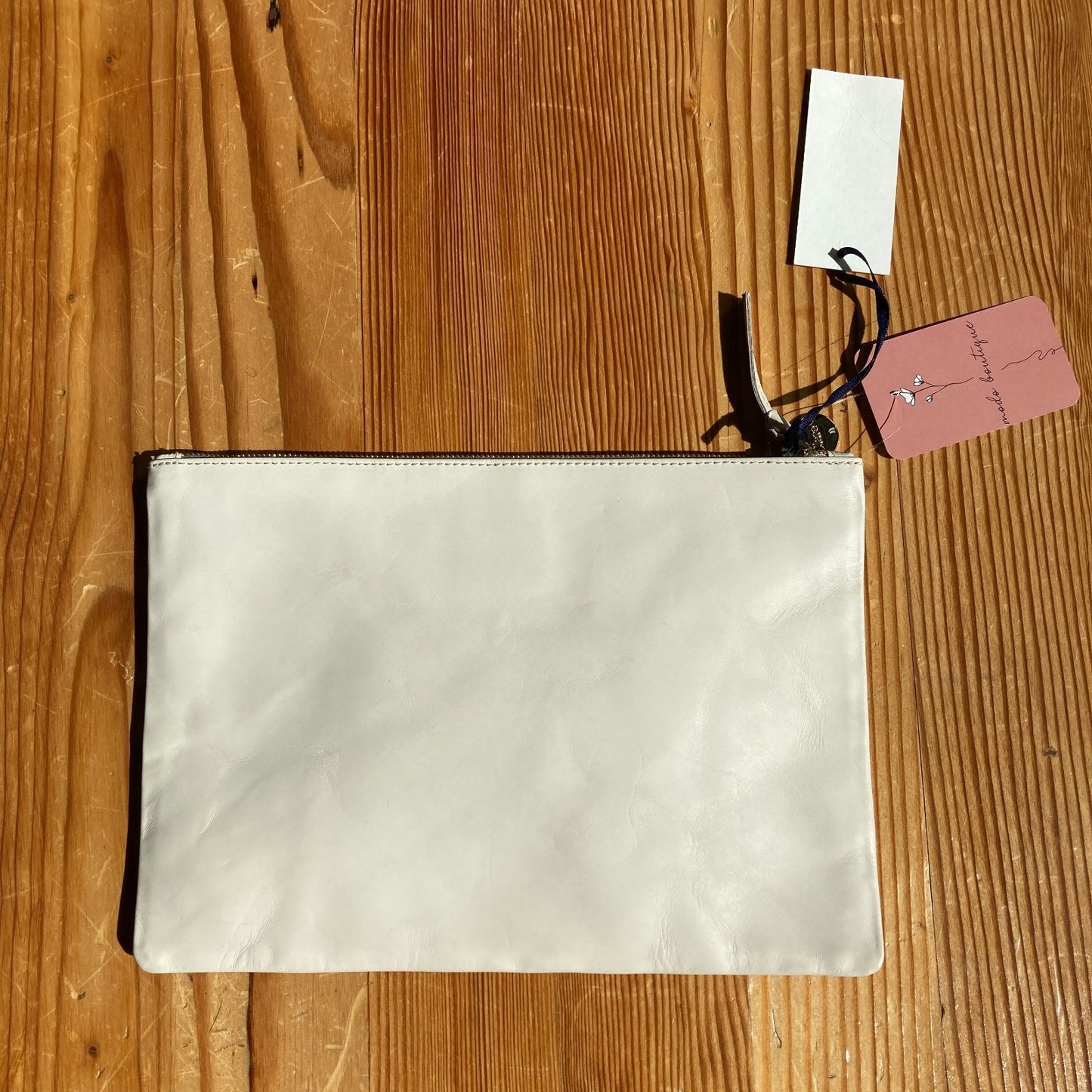 Clare V Ivory White Leather Calf Hair Contrast Top Zip Clutch Purse 0826NH
