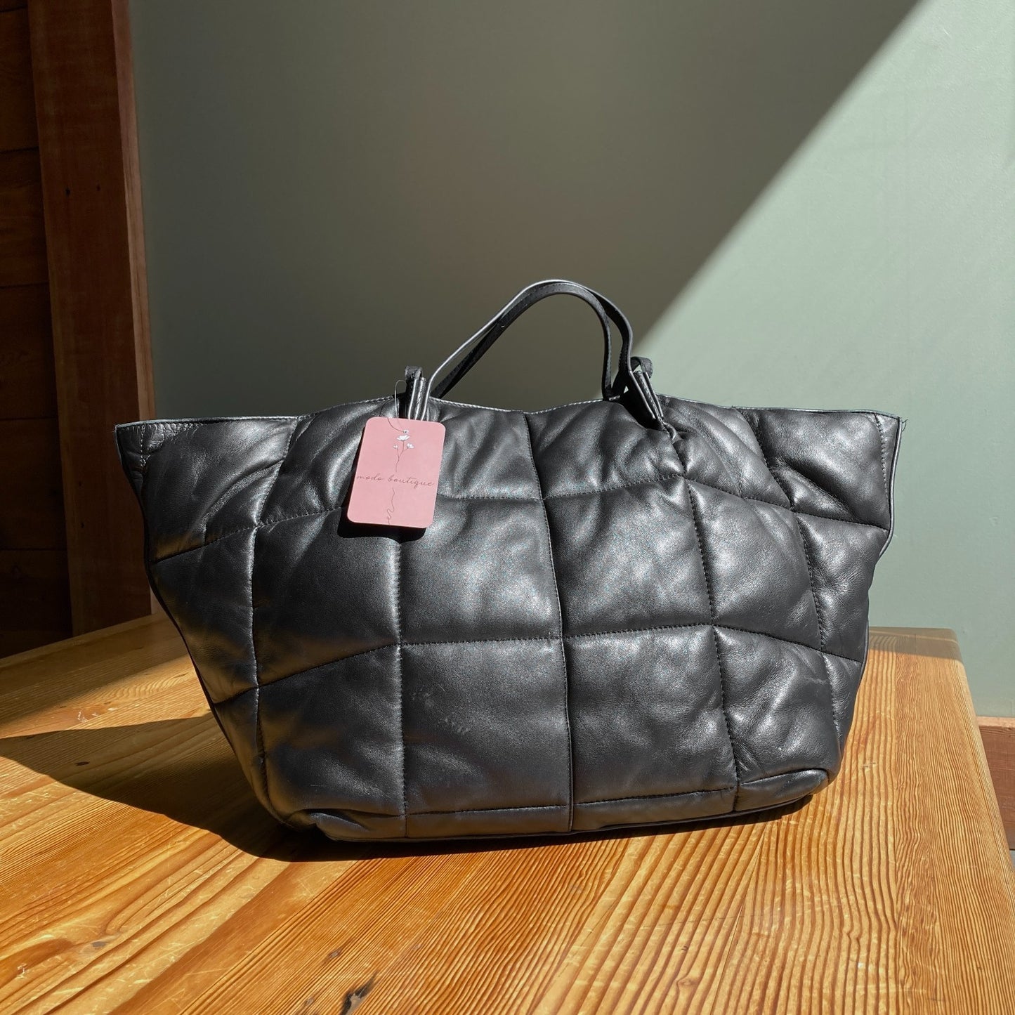 AllSaints Black Lambskin Leather Nadaline Quilted Tote Purse Bag 0826NH