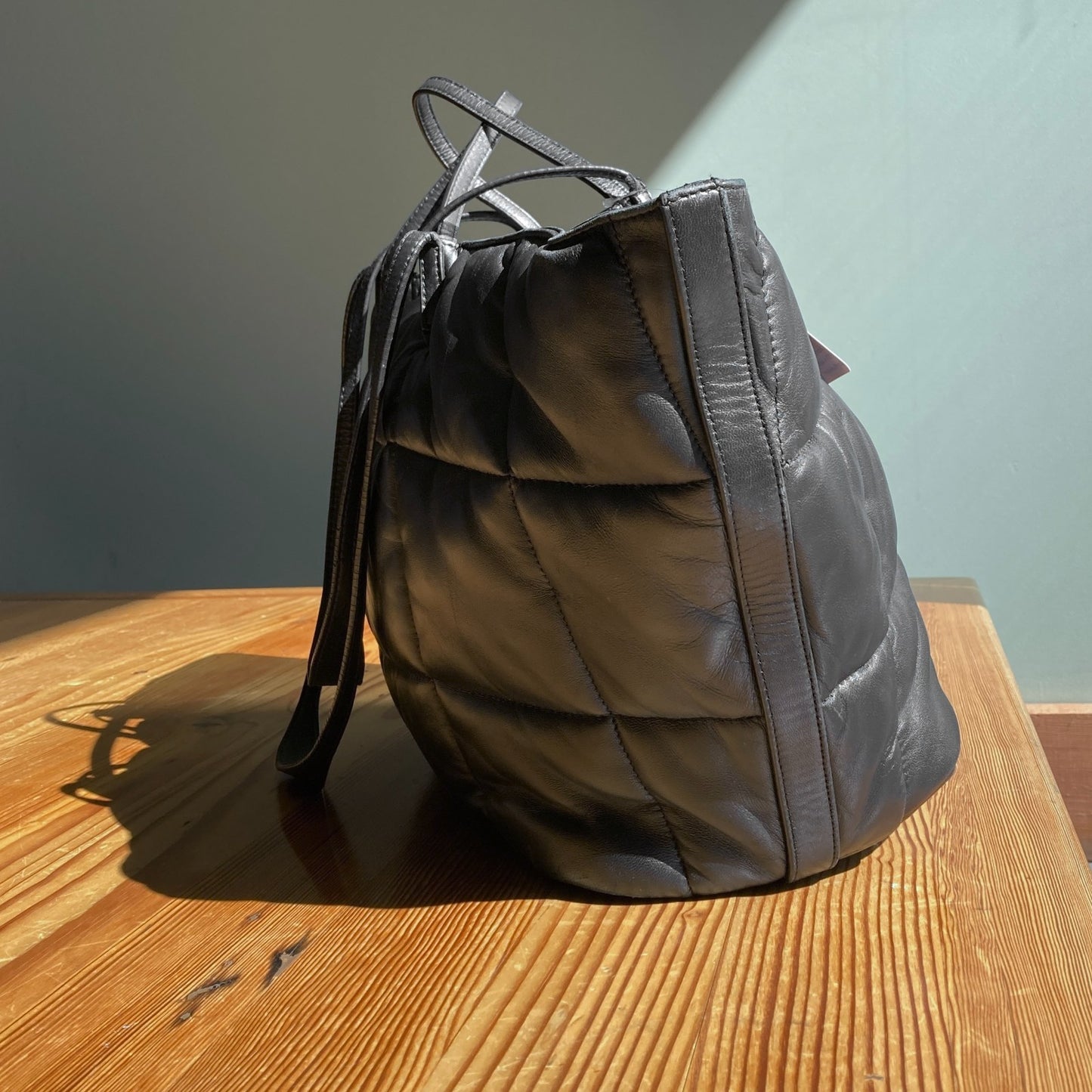 AllSaints Black Lambskin Leather Nadaline Quilted Tote Purse Bag 0826NH