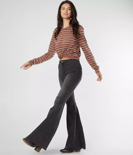 28 - We The Free by Free People Just Float On Flare Leg Black Jeans 1217GN