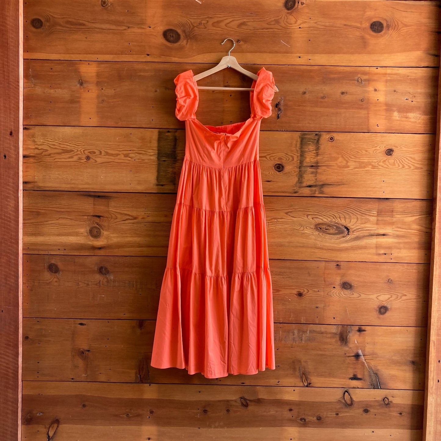 4 - STAUD Tangerine Orange Elio Puff-Sleeve Prairie Tiered Dress 1217GN