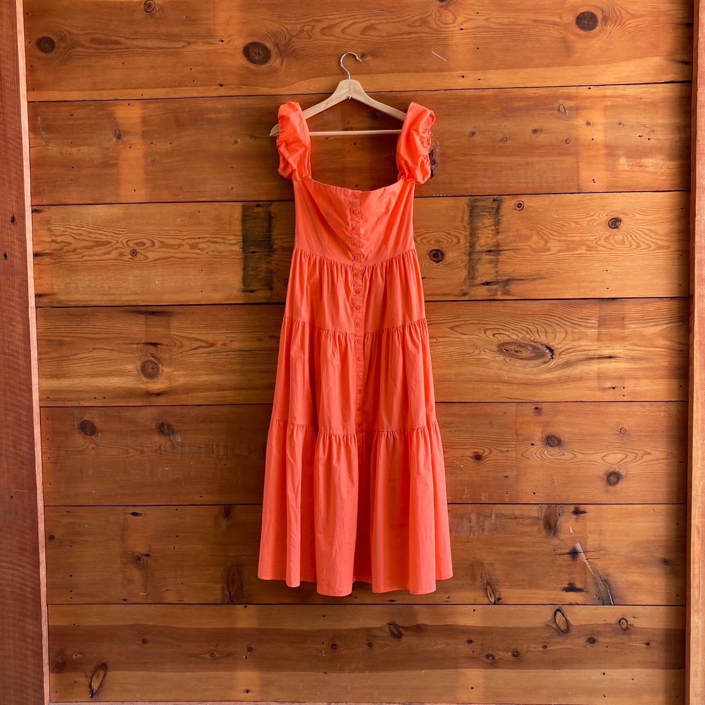 4 - STAUD Tangerine Orange Elio Puff-Sleeve Prairie Tiered Dress 1217GN