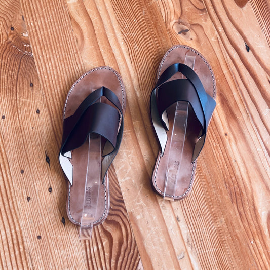 37 / 6.5 - Alohas Brown Leather Eugene Flat Womens Flip Flop Sandals 0904NF