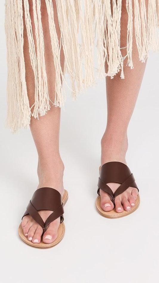 37 / 6.5 - Alohas Brown Leather Eugene Flat Womens Flip Flop Sandals 0904NF